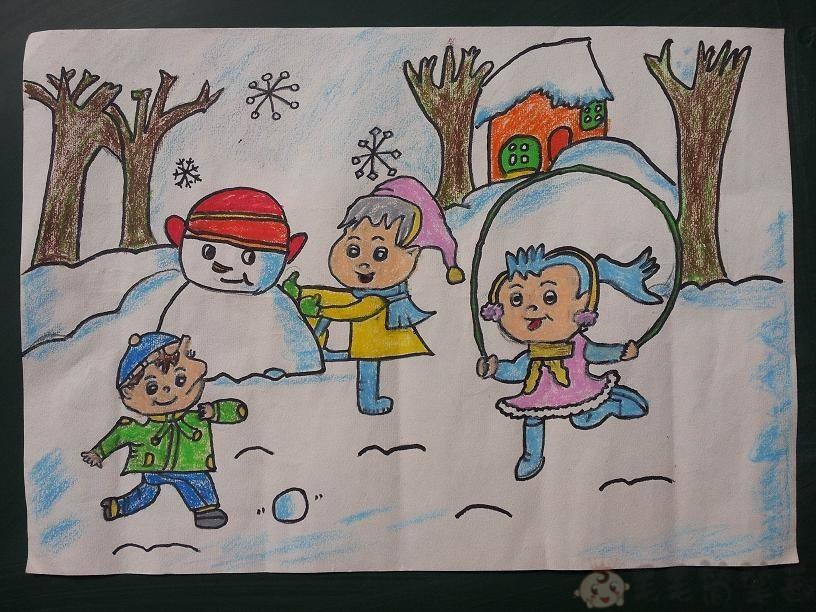 寒假儿童绘画作品关于寒假的儿童画图片