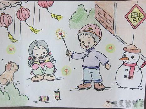 关于春节年味的儿童画图片 - 毛毛简笔画