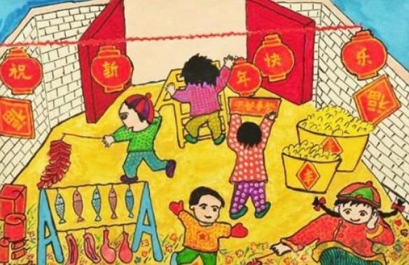 2020鼠年春节儿童画一等奖作品图片