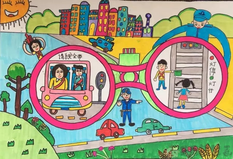 遵守交通安全儿童美术画