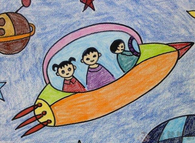 宇宙飞船儿童画,宇宙飞船幼儿绘画作品
