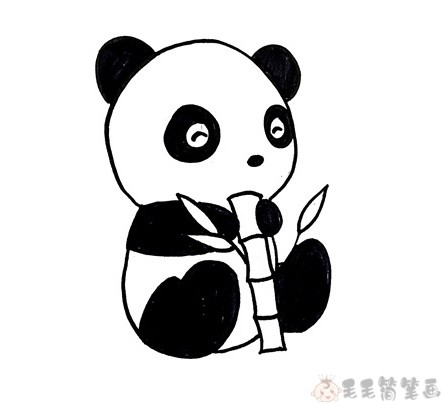 第四步:再来给竹子涂上绿色,简单的小熊猫简笔画就完成啦!