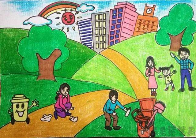 卫生文明城市儿童绘画作品 - 毛毛简笔画