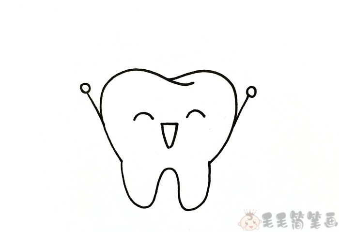 嘴巴第一步:先画上一个不规则的圆形,下面还有两个椭圆形的边框牙齿简