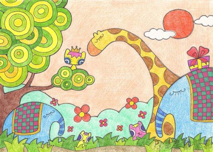 森林音乐会儿童画,动物音乐会儿童画 - 毛毛简笔画
