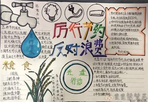 厉行节约珍惜粮食手抄报 - 毛毛简笔画