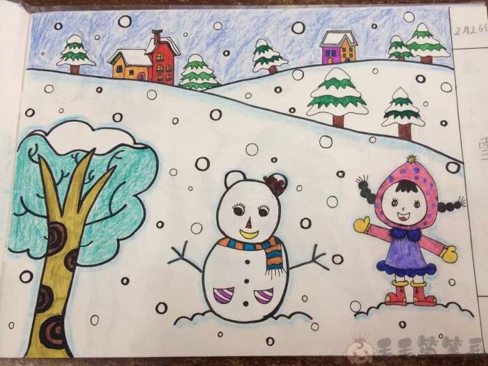 冬季儿童绘画优秀作品 - 毛毛简笔画