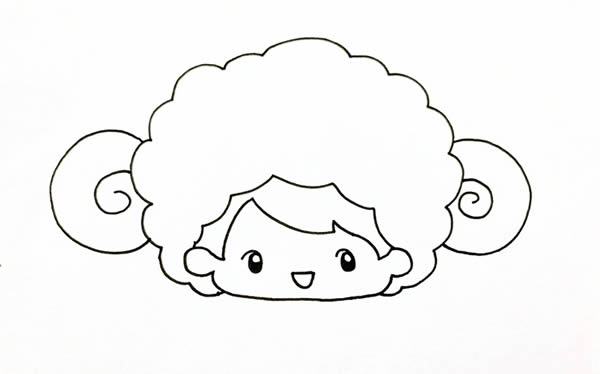 步骤一:首先画出白羊座娃娃的头部,毛发是卷卷的,注意在额头的位置画