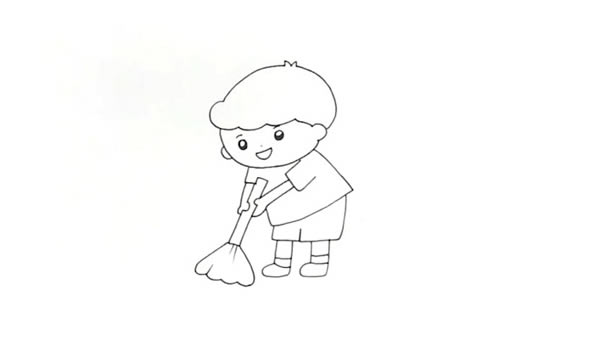 扫地的小男孩怎么画_扫地的小男孩简笔画画法步骤图片大全 中级简笔画教程-第3张