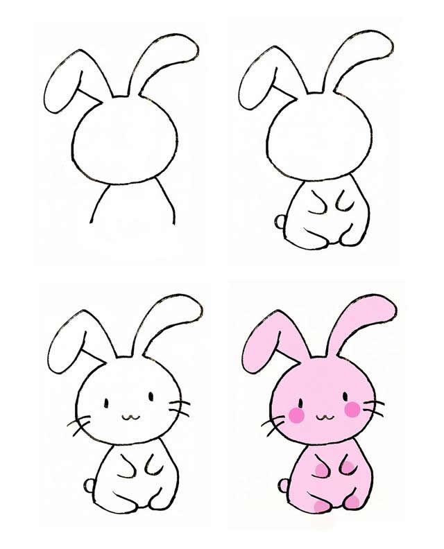 大耳朵兔子的彩色画法步骤图片 - 毛毛简笔画