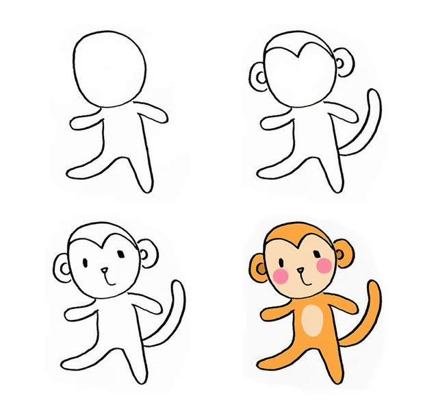 法步骤小猴子的画法步骤图片大全,动物儿童画法步骤,可前往【动物简笔