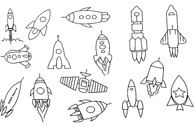 火箭简笔画画法步骤,儿童画火箭简笔画图片