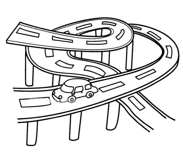 城市交通立交桥的简笔画图片立交桥上的汽车