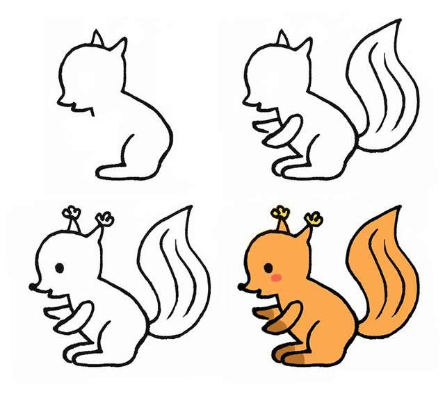 八款可爱的小松鼠简笔画画法大全|跟着步骤画卡通小松鼠