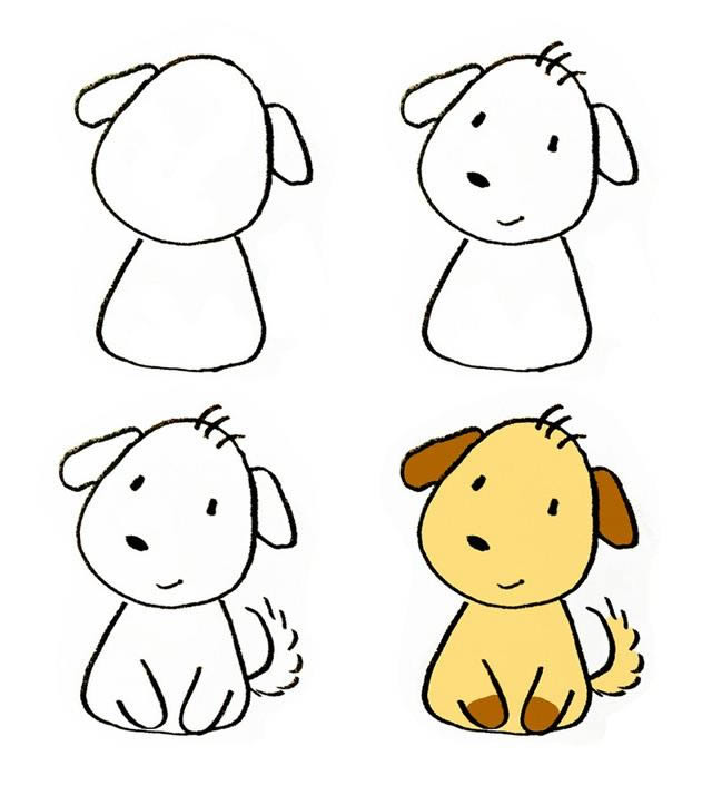 黄狗简笔画画法步骤图片,动物儿童画法步骤,可前往