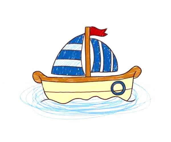 可爱的卡通帆船简笔画彩色图片