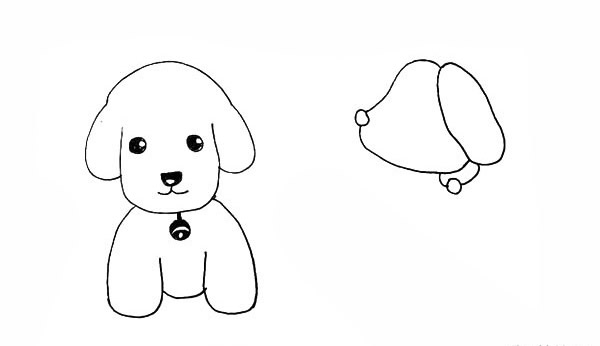 接着画一个长长的椭圆代替小狗的耳朵.13.