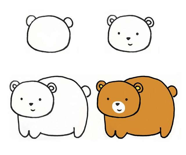 儿童简笔画,萌萌的卡通小熊画法步骤图片三 动物-第1张