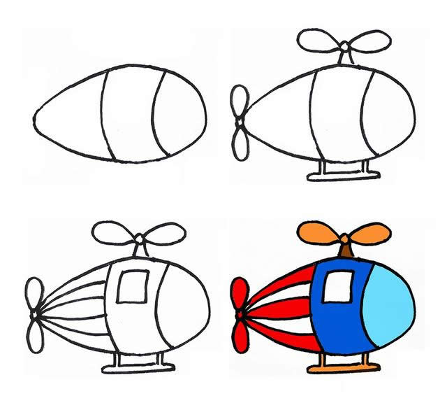 玩具直升机简笔画彩色画法步骤图片,喜欢的同学,就跟下面的绘画教程一