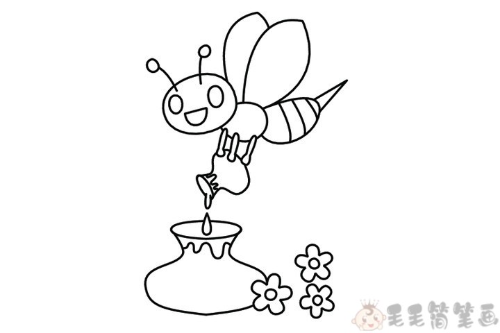 蜜蜂采蜜时的简笔画图片