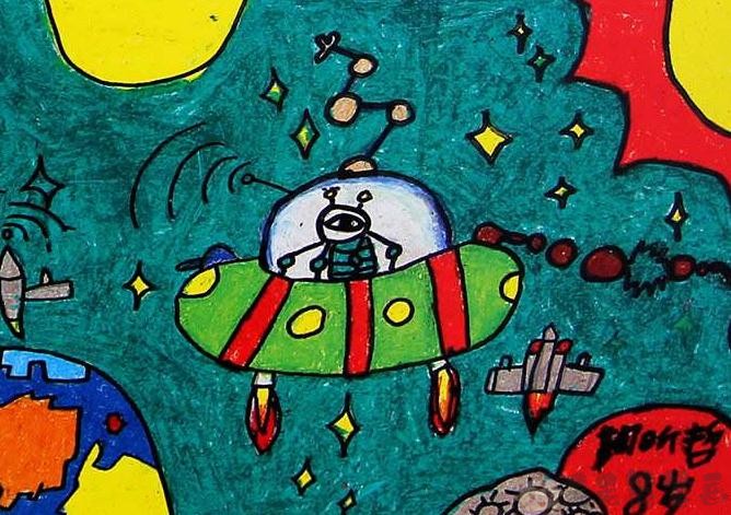 宇宙飞船儿童画彩铅图片