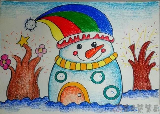 以冬季为题的儿童画冬天少儿绘画作品