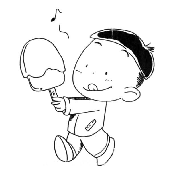 简笔画小男孩吃雪糕的画法
