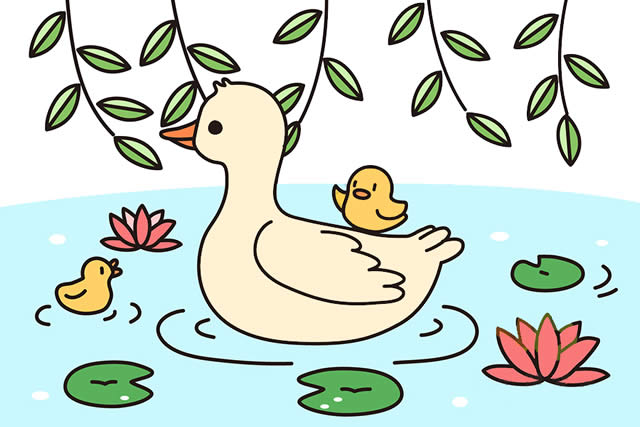 鸭子彩色简笔画填色图 动物
