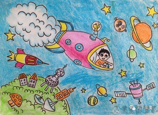 嫦娥5号儿童绘画嫦娥5号探测器儿童画