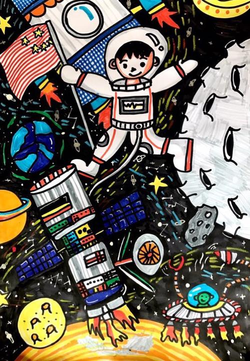嫦娥五号探月儿童绘画图片 