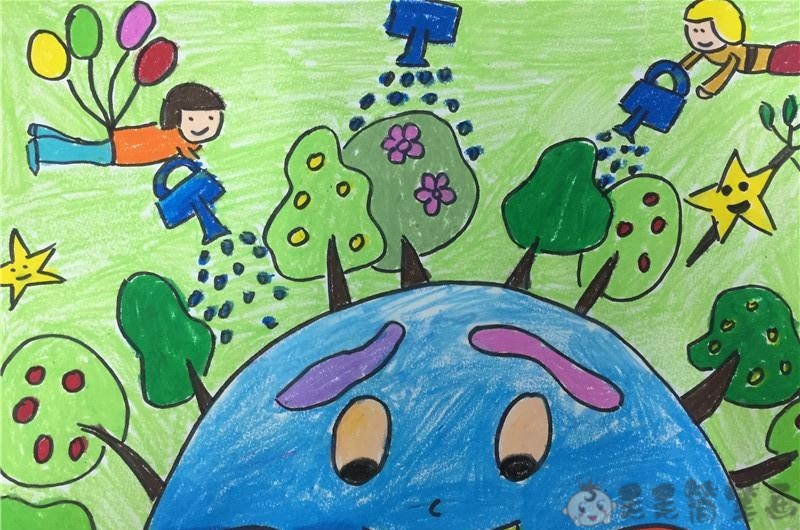 绿色家园儿童美术画