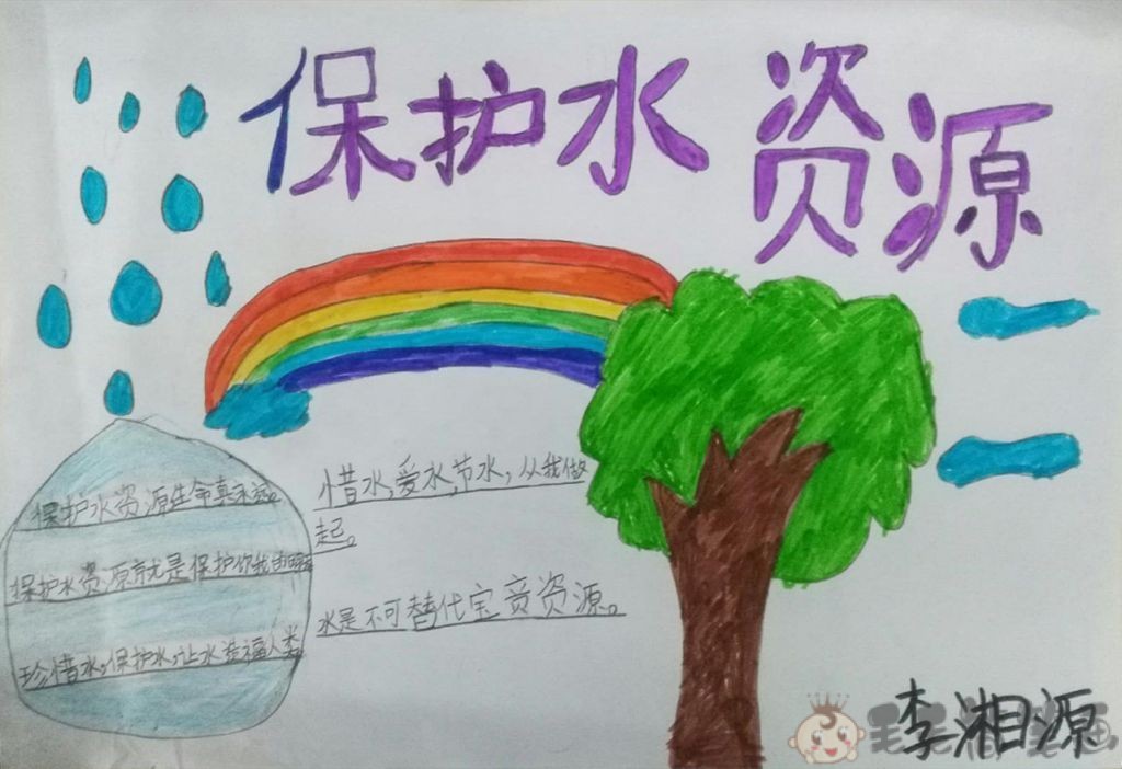 小学生保护水资源手抄报 毛毛简笔画