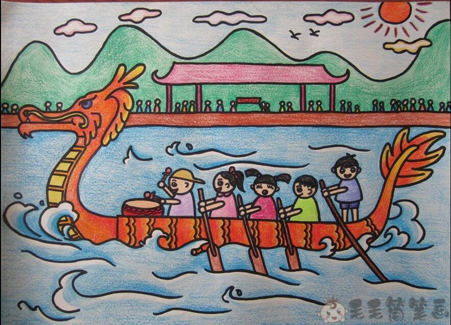 端午节赛龙舟幼儿绘画
