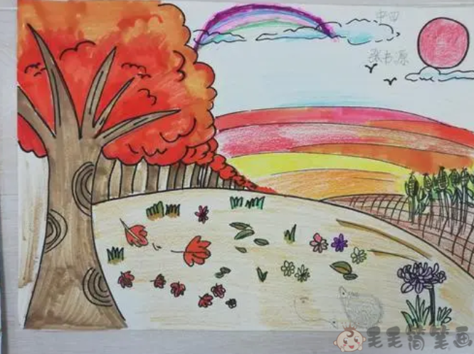 二年级秋天的美景绘画图片