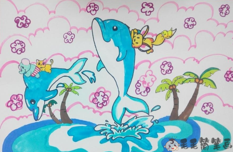 海豚表演绘画图片大全图片
