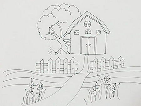 农村风景简笔画 房子图片