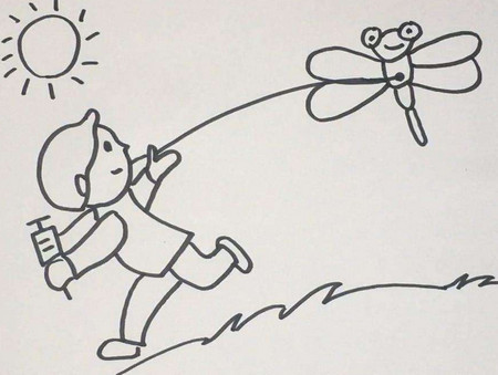 一个小孩放风筝简笔画图片