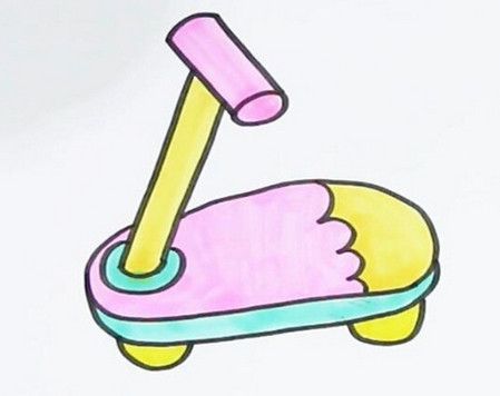 儿童滑板车简笔画彩色图片
