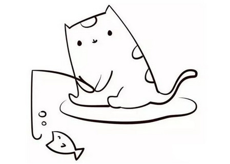 小猫钓鱼绘画作品图片图片